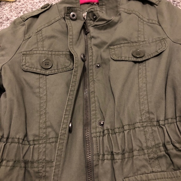 Floral Olive Green Military Girls Jacket - Picture 5 of 7